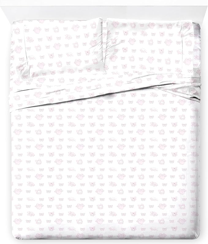 Jay Franco Sheet Set with Fitted, Flat Sheets & Pillow Cover - Ultra-Soft Bedding with Pillowcase for Room Decor, Multi - Hello Kitty, 4 Piece King by JayFranco
