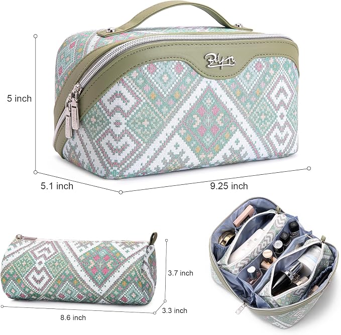 BOYATU Travel Makeup Bag Organizer: Boho Large Capacity Cosmetic Bag Sets | 3Pcs Waterproof Leather Toiletry Bags | 180°Open Flat Make up Case with Compartments | Western Travel Essentials for Women - Image 2