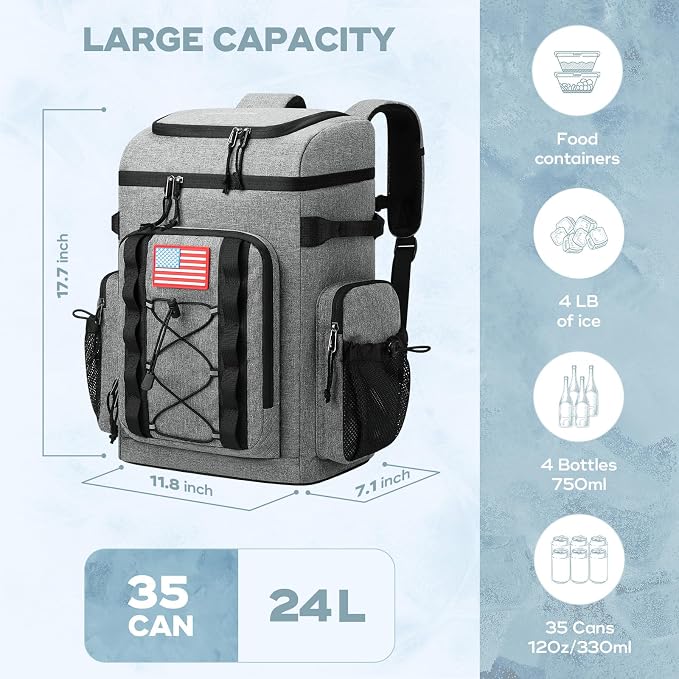 Maelstrom 35/50 Can Insulated Backpack Cooler, Leakproof Soft Lunch Ice Bag | Keeps Food Cold For 16h, Peva Liner, Durable Nylon, Ergonomic Padding. Perfect For Men, Women, Camping, Beach, Hiking, Travel - Image 4