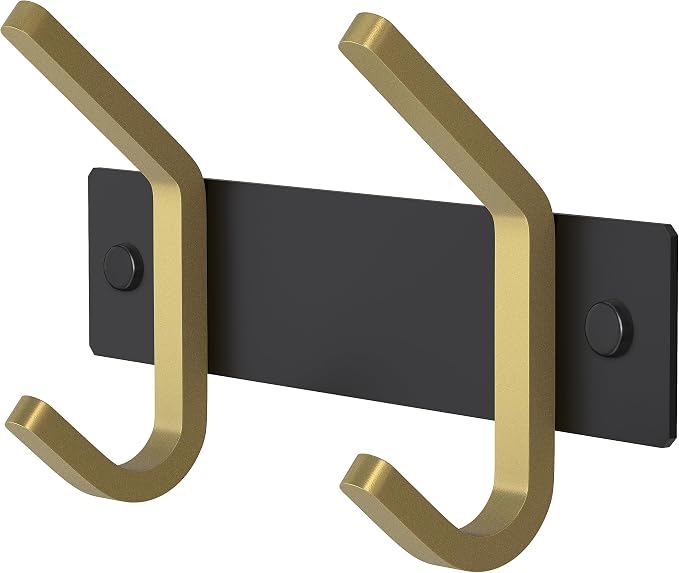 Small Coat Rack Wall Mount – Black and Gold Hook Rail with 2 Double Coat Hooks, 6 Inch Stainless Steel Wall Hooks for Entryway, Bathroom, Bedroom, Closet, Towel, Hat, Bag, Heavy Duty Organizer by SAYONEYES