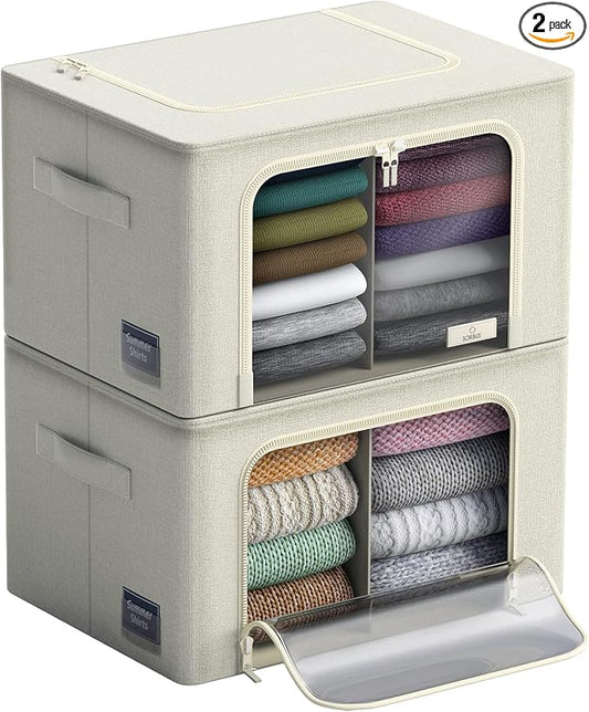Sorbus Storage Bins with Divided Interior - Large Stackable & Foldable Organizer Containers with Metal Frame, Oxford Fabric, Large Window & Carry Handles - Organization for Bedroom, Linens & Clothes by Sorbus