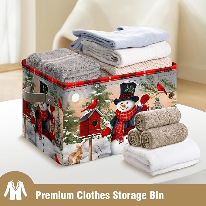 Stybn Christmas Snowman Foldable Baskets Storage Bins with Handles, Christmas Decorative Fabric Storage Basket Shelf baskets 2 2piece - Image 9