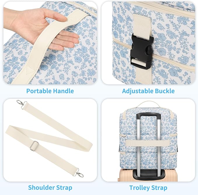 Extra Large Nail Polish Organizer - Three Layer Nail Organizers And Storage Bag, Portable Nail Supplies Organizer Case, Nail Tech Kit Travel Carrying Box with Shoulder Strap (Floral Blue, 117 Slots) - Image 6