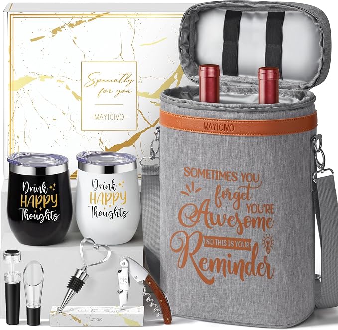Wine Lovers Gifts for Women Wine Gift Baskets, Mothers Day Birthday Gifts for Women Mom Her Sister Friend Dad Coworker Girlfriend Housewarming Gift Set, Wines Cooler Bag Tote Carrier Wines Tumblers by MAYICIVO