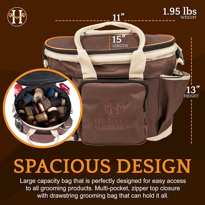 Huntley Equestrian Deluxe Grooming Bag Perfectly Designed Easy Access Multi Pocket Zipper Top Closure Double Handles Shoulder Strap Exterior Pockets - Image 3