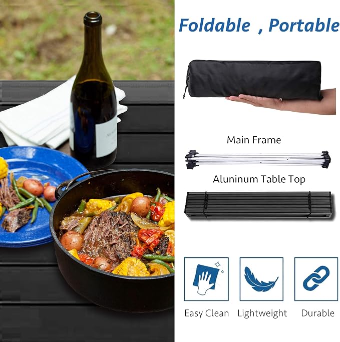 Grope Portable Camping Table with Aluminum Table Top, Folding Beach Table Easy to Carry, Prefect for Outdoor, Picnic, BBQ, Cooking, Festival, Beach, Home Use (Black-S) - Image 6