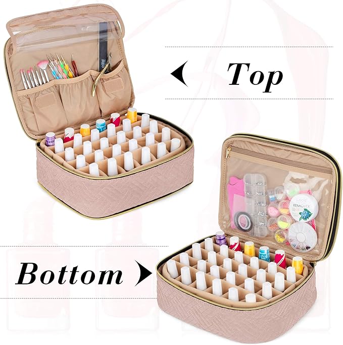LUXJA Detachable 2 Layers Nail Polish Case Holds 60 Bottles, Pale Rose | Fits 15ml - 0.5 fl.oz Nail Polish Bottles, Tools Storage Pockets, Patented Design - Image 2