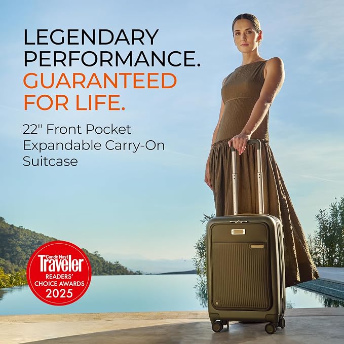 Briggs & Riley Essential 22 Inch Carry On Luggage Suitcase - Hardshell Luggage with Front Opening Pocket - Laptop Compartment - Compression Packing & Spinner Wheels - Sympatico Collection - Navy - Image 2