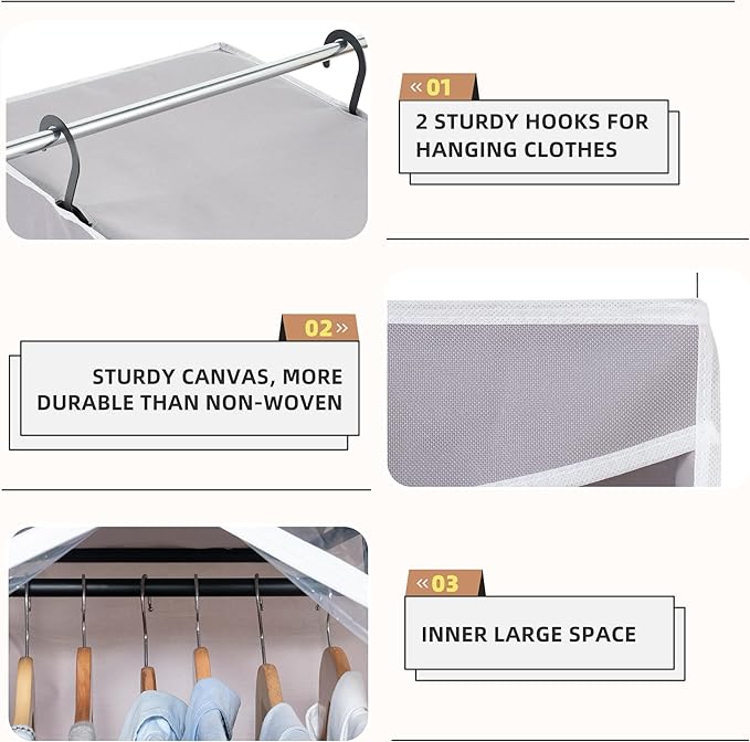 STORAGE MANIAC 2-Pack Hanging Garment Bag Zipper Cover with Sealed Clear Window, Long Garment Cover for Closet Storage Wardrobe Clothes Protector, Large Garment Storage Bag for Dresses,Suits, Grey - Image 5