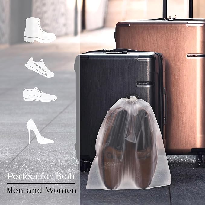 Kuber Industries Shoe Cover | Travel Shoe Storage Bags | PVC Storage Bags | Drawstring Shoe Cover | Transparent Shoe Storage Organizer | Lining-Design | Pack of 12 | White - Image 5