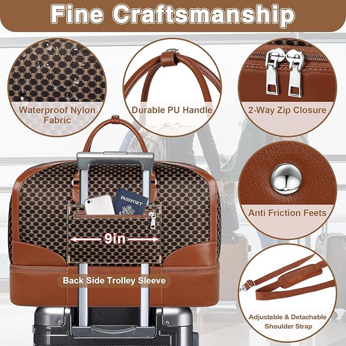 ITIEZY Weekender Overnight Bag for Women - Large Travel Duffel Bag with Shoe Compartment, Gym Duffel Bag Hospital Bag Carry On Tote Bags for Airplanes with Crossbody Bag Toiletry Bag 3Pcs Set - Image 4