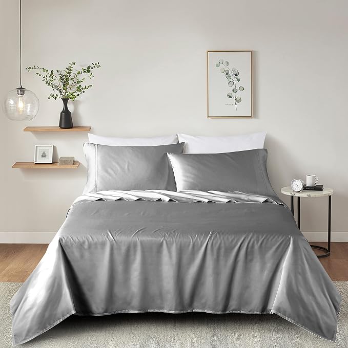 100% Supima Cotton Sheets 600 Thread Count,Bed Sheet Set Queen Size Sheets 4 Pieces, Soft & Silky Sateen Weave, Fits Mattress Up to 18'',Deep Pocket, Breathable & Fade Resistant(Grey,Queen) - Image 9