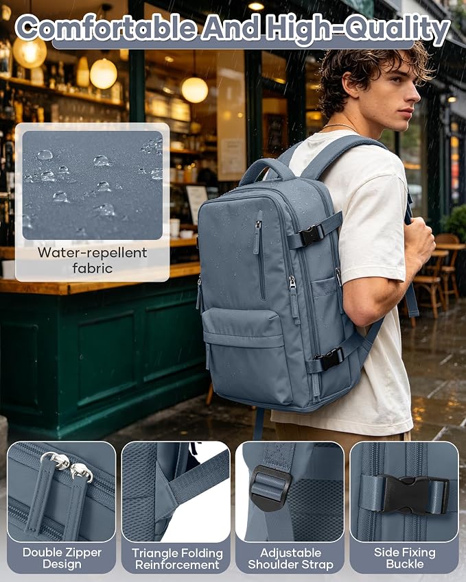 Large Travel Backpack Women Carry On Hiking Backpack Waterproof Outdoor Sports Casual Daypack Personal item Travel Bag Airplane Essentials Spirit Airline Flight Approved Shoes Compartment Jewel Blue - Image 4