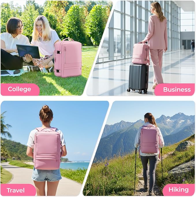 Rcrirth Travel Backpack for Women | Expandable Carry On Backpack with 17.3 Inch Laptop Compartment - Personal Item Travel Bags for Women Nurse Work Bag for Traveling Weekender Business College - Pink - Image 6