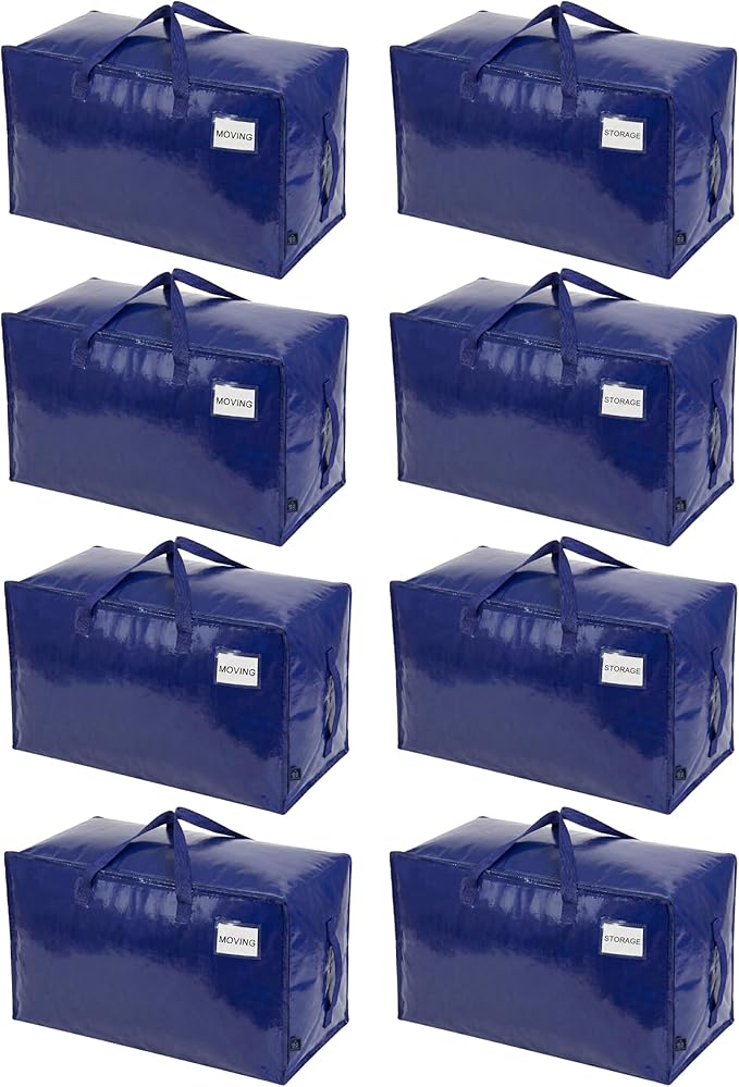 VENO 8 Pack Extra Large Heavy Duty Moving Bags with Wide Opening & Reinforced Handles, Reusable Storage Tote Bags with Strong Zippers for Clothes, College Dorm Essentials & Moving Supplies by Veno