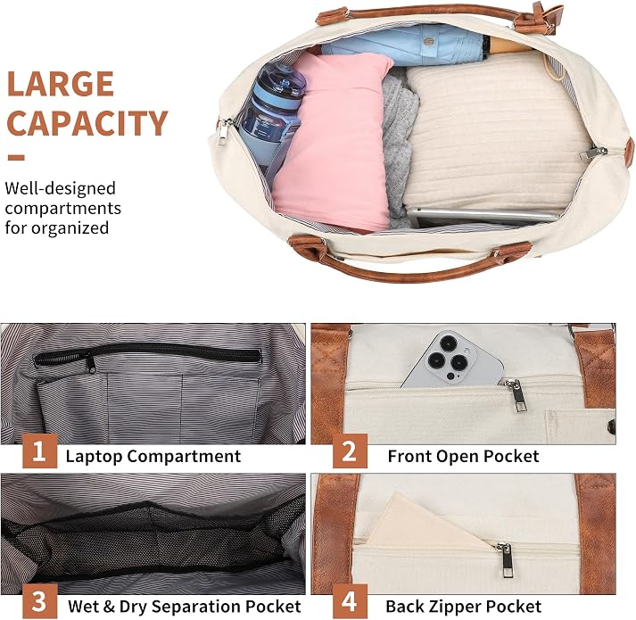 Women's Weekender bag Travel Duffel Bag with Shoe Compartment 21-inch Airline-Approved Carry-On, 2-Piece Overnight Bag Set Personal Item Luggage - Image 6