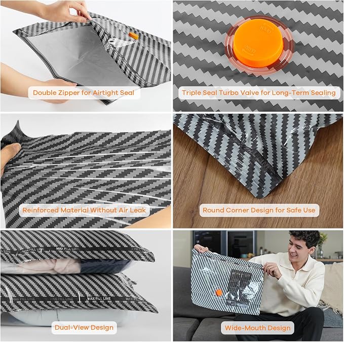 Travel Vacuum Storage Bags with Wireless Rechargeable Electric Pump, 12 Pack Travel Essentials Vacuum Seal Bags for Clothing, Space Saver Compression Packing Bags for Luggage, Suitcase, Backpack, Home - Image 8