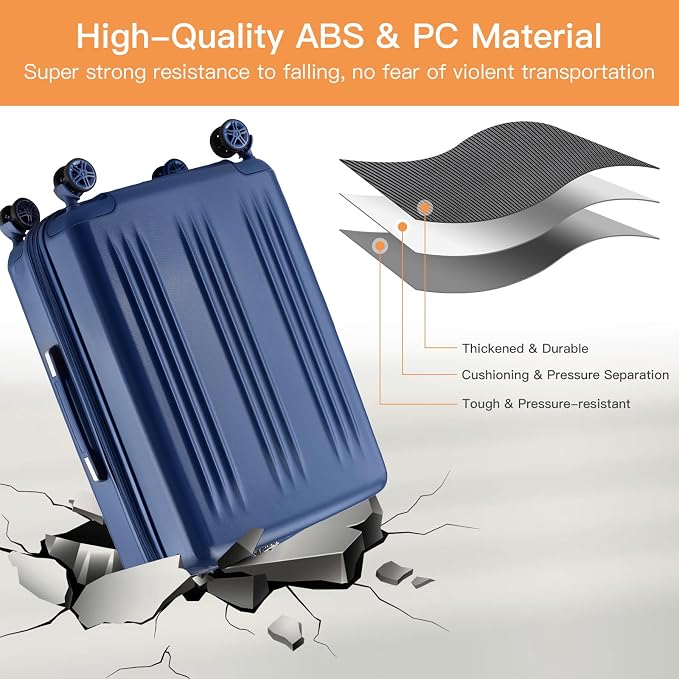Kono Lightweight 28 Inch Expandable Luggage with Quiet Spinner Wheels TSA Lock, Scratch and Drop Resistant PC+ABS Hardside Durable Large Checked Suitcase, Navy Blue - Image 4