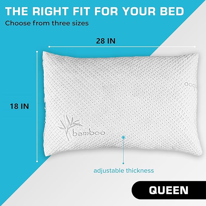 Xtreme Comforts Set of 2 Pillows for Sleeping Sleep Adjustable Shredded Memory Foam Pillows with Removable Cover | Support for Side, Back & Stomach Sleepers - Queen Size