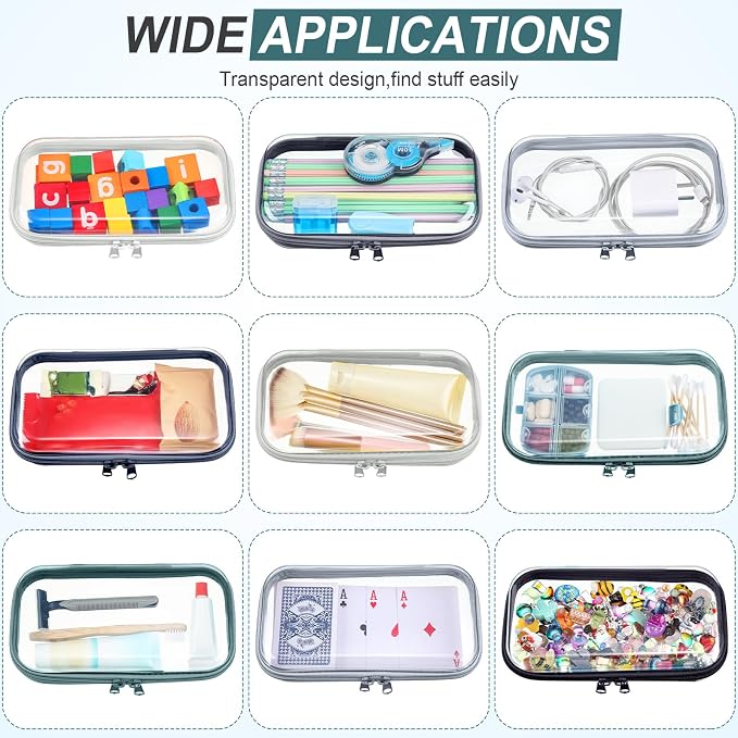 Sanwuta 6 Pcs Clear Hard Zipper Case Plastic Zipper Pouches Transparent Makeup Bag Pencil Case Pouches Toiletry Diaper Bag for Travel Toy Storage Organizer Bins(Blue-green,7.48 x 3.94 x 2 Inch) - Image 7