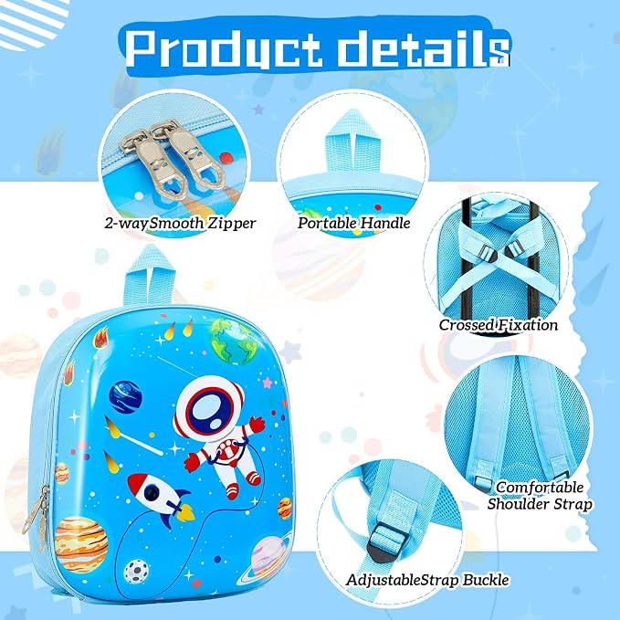 Sanwuta 4 Pcs Kids Luggage Set Back to School Gifts for Girls Boys Carry On Rolling Suitcase Backpack Neck Pillow Travel Set(18 Inch,Astronaut Style,Blue) - Image 3
