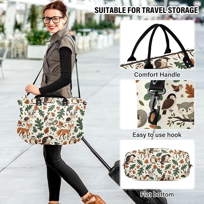 Weekender Bags Travel Duffel Gym Bag Animals Fox Deer Woodland Forest Hedgehog Carry on Overnight Tote Bag with Toiletry Bag for Airplane Travel Trip Gym Yoga - Image 6