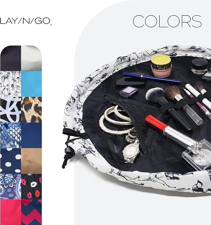 Lay-n-Go Cosmo Layflat Drawstring Cosmetic & Makeup Bag Organizer w/Zipper Pocket, Brush Loops & More, Cinch to Close, Lay Flat to Use, Durable, Machine Wash, Travel Toiletry Bag (20", Dogs) - Image 7