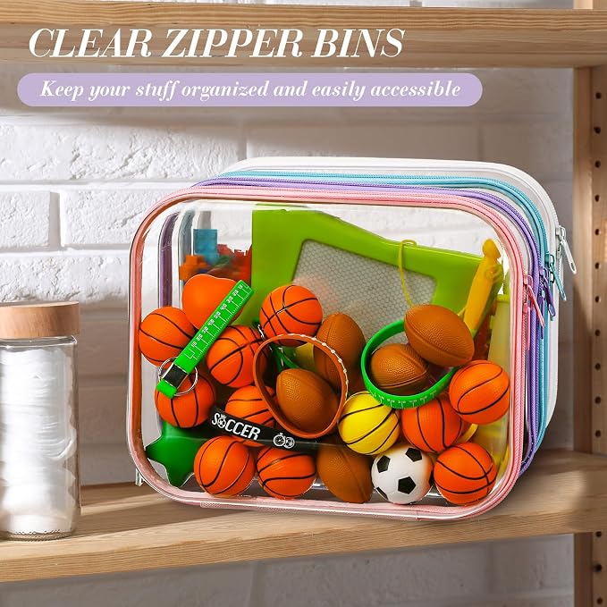 Hoolerry 4 Pcs Hard Clear Zipper Case Makeup Bags Plastic Zipper Pouch Transparent Storage Box Containers for Cosmetics, Snacks, Building Blocks, Puzzles(Clear,9.8 x 7.9 x 2 in,Multicolor) - Image 7