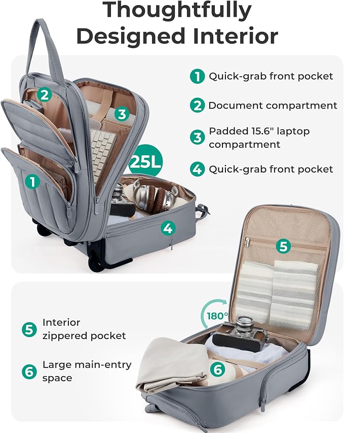 BAGSMART Small Underseat Carry on Luggage with Wheels, 16 inch Small Under Seat Luggage, Lightweight Travel Suitcase for Women, Dark Gray - Image 3