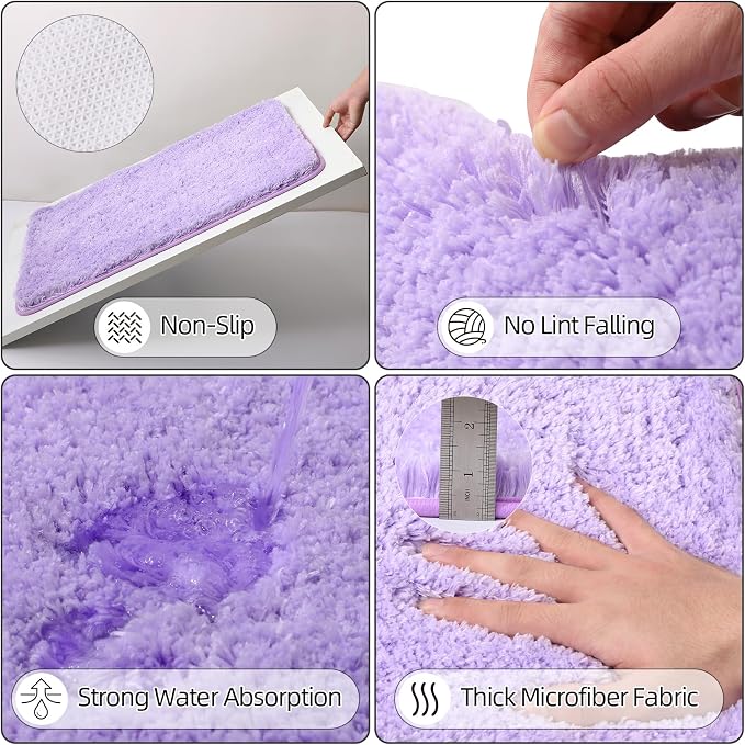 XLHOMO Bathroom Sets with Shower Curtain and Rugs, 27PCS Purple Bathroom Accessories Set with Trash Can, Purple Shower Curtain Set, No Slip Super Absorbent Bathroom Rugs - Image 4