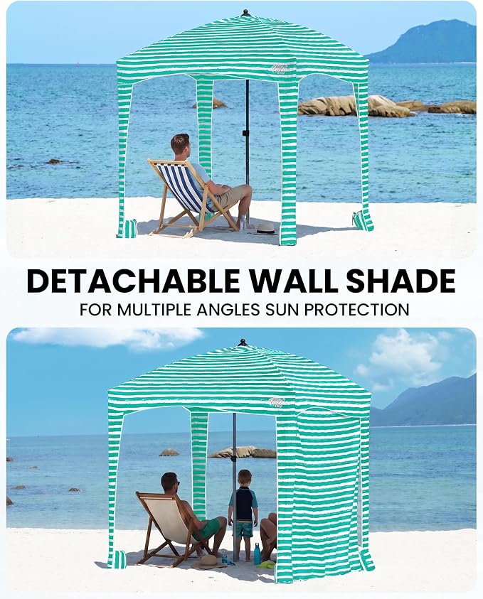 Qipi Beach Cabanas for Sand, Beach Canopy with Sandbags & Side Wall for Family, Easy Set Up Sun Shelter, UPF 50+ UV Protection with Roof Vent - Image 2
