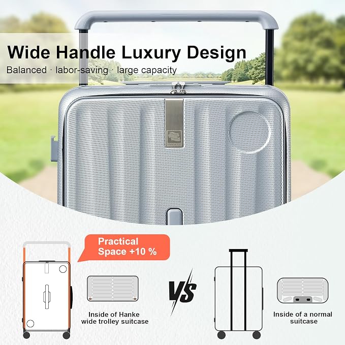 Hanke Multifunctional 26 Inch Hard Shell Suitcases with Wheels Travel Approved Luggage Large Rolling Suitcase Checked Luggage for Women Men(Grey) - Image 6