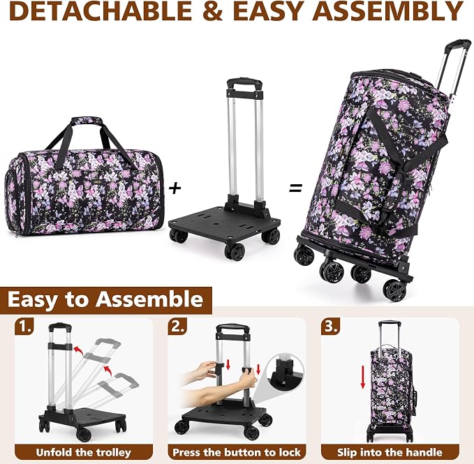 Rolling Garment Bags for Travel - Carry on Convertible Garment Duffle Bags with Wheels for Men Women, 4 in 1 Large Travel Duffel Bags with Shoes Compartment Hanging Suit Dress Weekender Bag 4pcs Set - Image 5