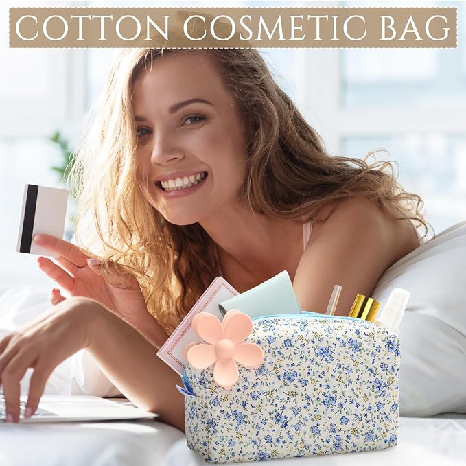 Paterr 10 Pcs Quilted Makeup Bag Bulk Cotton Floral Cosmetic Bag Women Girls Bridesmaid Gifts Cute Makeup Pouch Coquette Aesthetic Travel Toiletry Organizer(Plaid Style,7.87 x 4.72 x 3.15 Inches) - Image 4
