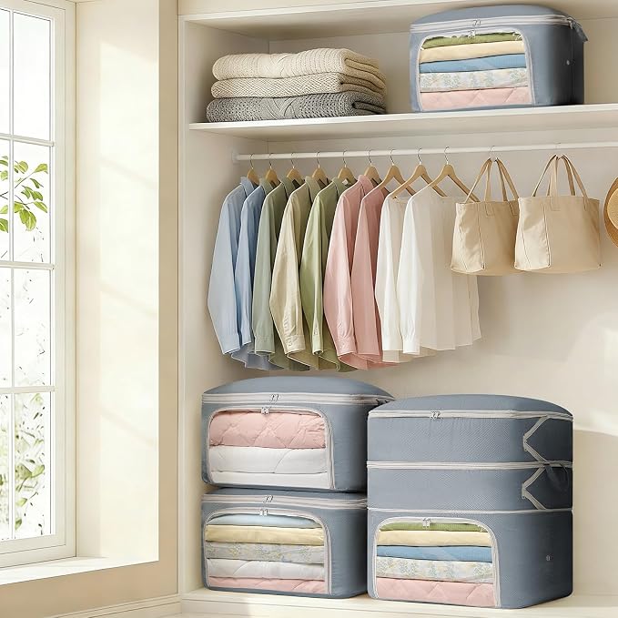 Comforter Storage Bag - Large Capacity Blanket Storage Bags Front-opening Ultra Space Saving Self Compression Organizer, Washable Compression Bags for Storage Comforter Blanket, 2 Pack, Grey - Image 5