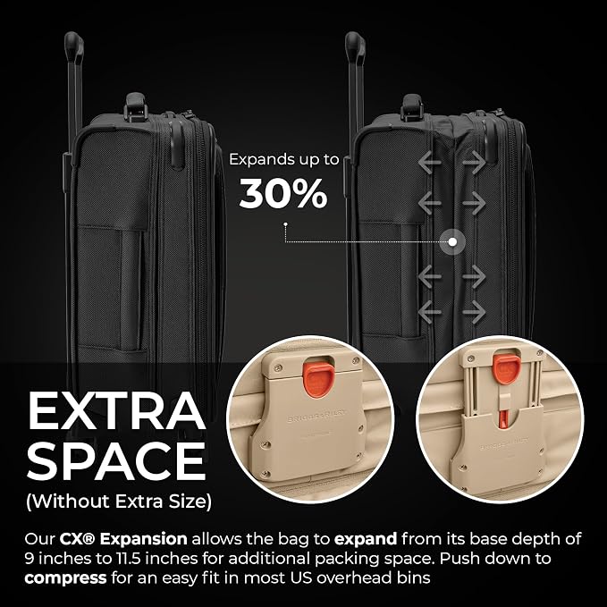 Briggs & Riley Global 21" Carry On Expandable Spinner - Luggage for International Travel, Suitcases with Wheels, Softside Rolling Bag for Men & Women, Self-Repairing Zipper- Baseline Collection, Black - Image 3