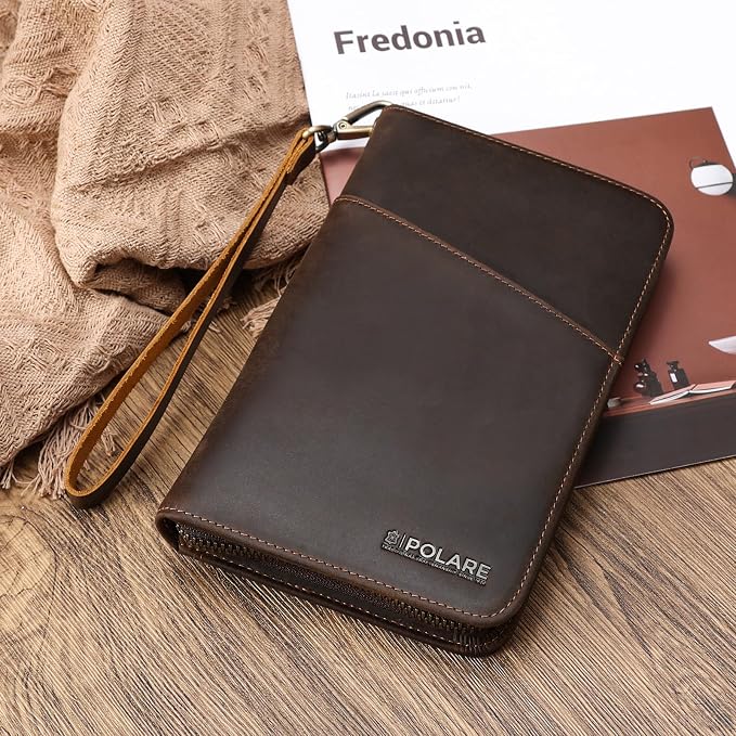 Polare Full Grain Leather Travel Passport Holder RFID Blocking Cover Case Travel Document Organizer Wallet Holders 2 Passports With YKK Zipper - Image 2