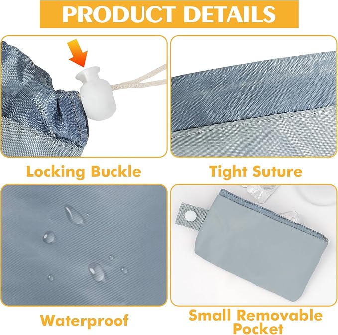 INVODA Drawstring Makeup Bag for Women Cosmetic Bag Large Travel Make up Bags Portable Barrel Toiletry Bag Toiletries Pouch Travel Cosmetic Organizer (Grey) - Image 8