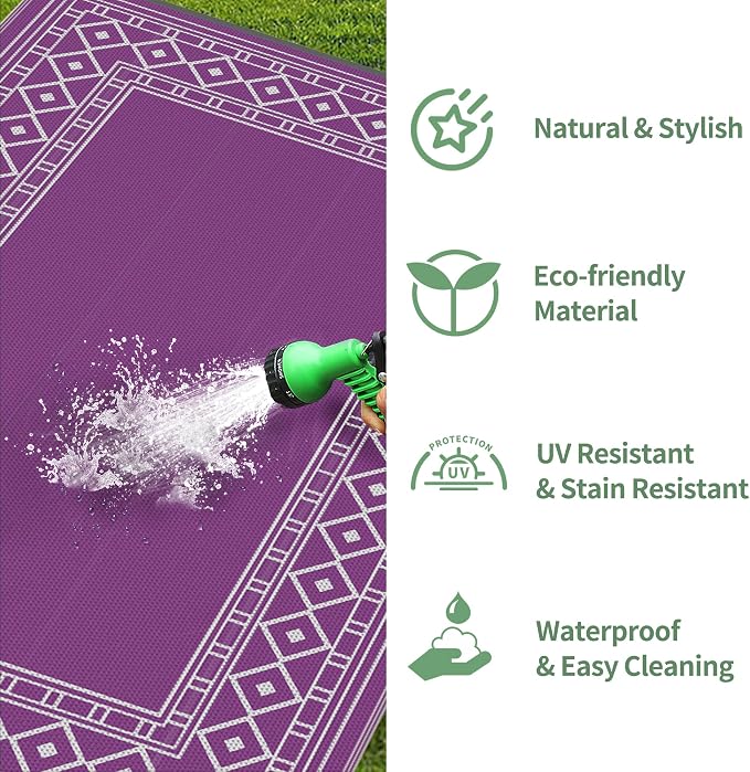 GENIMO Outdoor Rug, Waterproof Plastic Rugs for Patio, 6'x9' Purple Grey | Outside Larger Modern Carpet Mat for Porch Decor, Deck, Balcony, Camping, RV, Backyard, Picnic, Beach, Reversible - Image 7