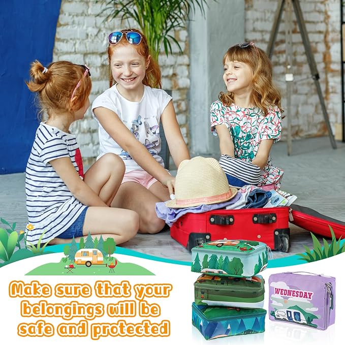 Paterr 7 Pcs Packing Cubes for Travel Kids Days of Week Compression Packing Cubes Colorful Luggage Organizers Suitcase Camp (Car) - Image 4