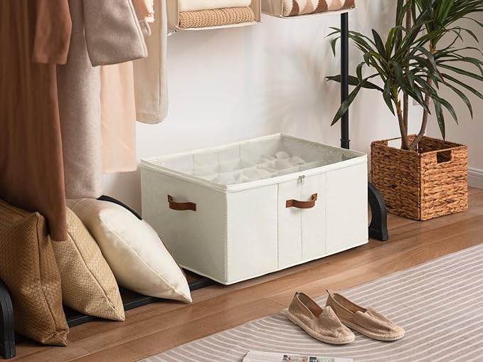 StorageWorks Shoe Organizer for Closet, Fits up to 24 Pairs, Shoe Cubby Storage Containers with Adjustable Dividers and Clear Cover, Beige - Image 9