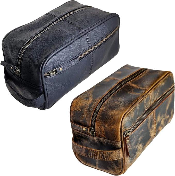 jaald Personalized Genuine Leather Toiletry Bag for Men - Dopp Kit Gift with Embossing Options, Ideal Birthday, Anniversary, Wedding, Father & Groomsmen Gift, Travel bag, Shaving bag - Image 8