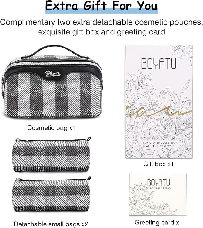 BOYATU Travel Makeup Bag Organizer Cosmetic Bag: 3 Pcs Set Make up Bags for Women with Handle - Waterproof Vegan Leather Toiletry Bags Travel Essentials Pouch with Compartments (F-01-Black) - Image 6