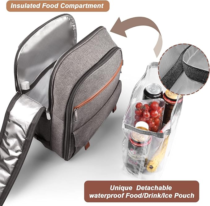 Sunflora Insulated Picnic Backpack for 2 Person Bag with Cooler Compartment, Blanket and Stainless Steel Cutlery Set for Couple, Lovers and Friends (Brush Beige) - Image 5