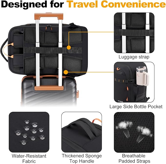 40L Travel Backpack 17.3" Laptop Carry On Duffel Flight Approved | TSA Approved, Wet & Dry Compartment, Water Resistant, Anti-Theft Pocket, Luggage Strap, USB Charging Port - Image 4