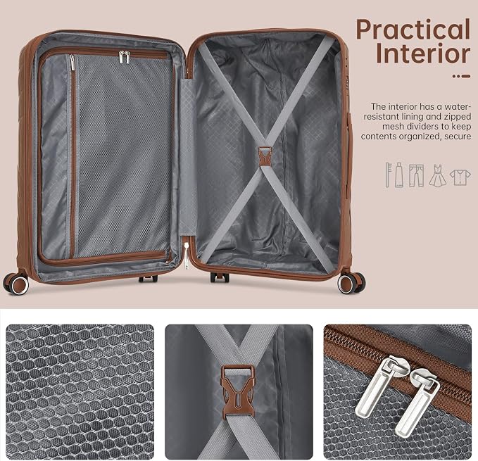 Carry On Luggage 22x14x9 Airline Approved, 20 Inch Expandable Hardshell Luggage Carry-on Suitcases with Spinner Wheels, Carry On Suitcase Set for Women (MOCHA) - Image 5