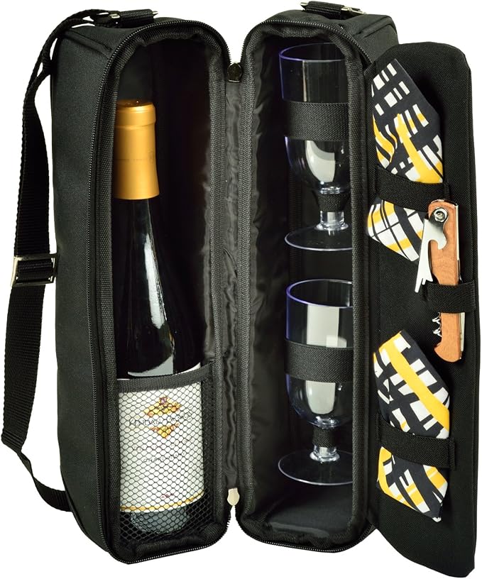 Picnic at Ascot - Deluxe Insulated Wine Tote with 2 Wine Glasses, Napkins and Corkscrew by PicnicatAscot