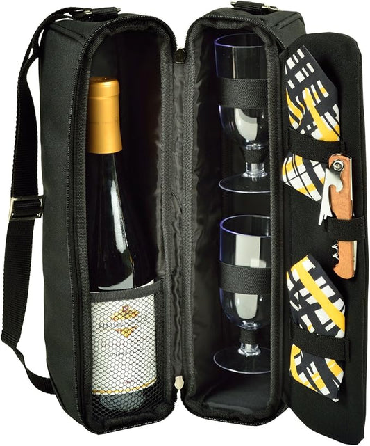 Picnic at Ascot - Deluxe Insulated Wine Tote with 2 Wine Glasses, Napkins and Corkscrew by PicnicatAscot