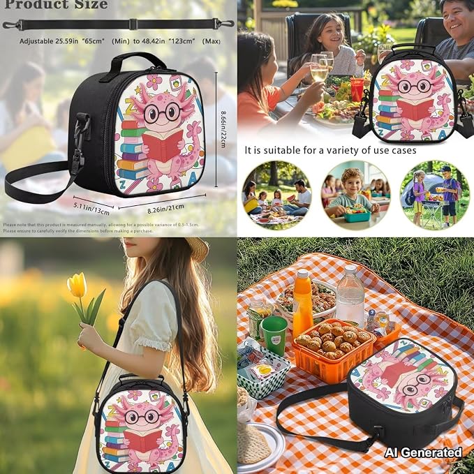 4Pcs Learning Axolotl Backpacks for School Girls Book Cute Backpack and Lunch Box Set Elementary Preschool Kids School Bag with Lunch Box Pencil Case Water Bottle Holder 8-12 - Image 5