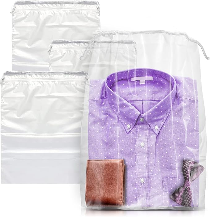APQ Supply Drawstring Bags, Clear LDPE 2 Mil, Nylon Drawstring, Waterproof Storage & Travel Bags by APQSupply%C2%AE